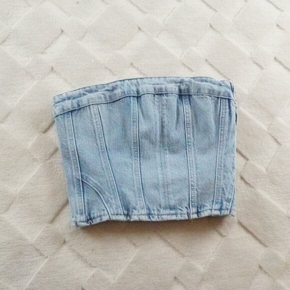 Zara Light Blue Denim Bustier Top - Picture 3 of 9